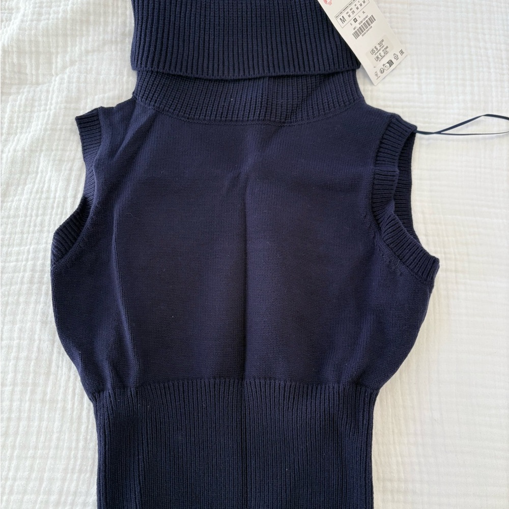 Zara Sleeveless Turtleneck Sweater, Navy, Medium